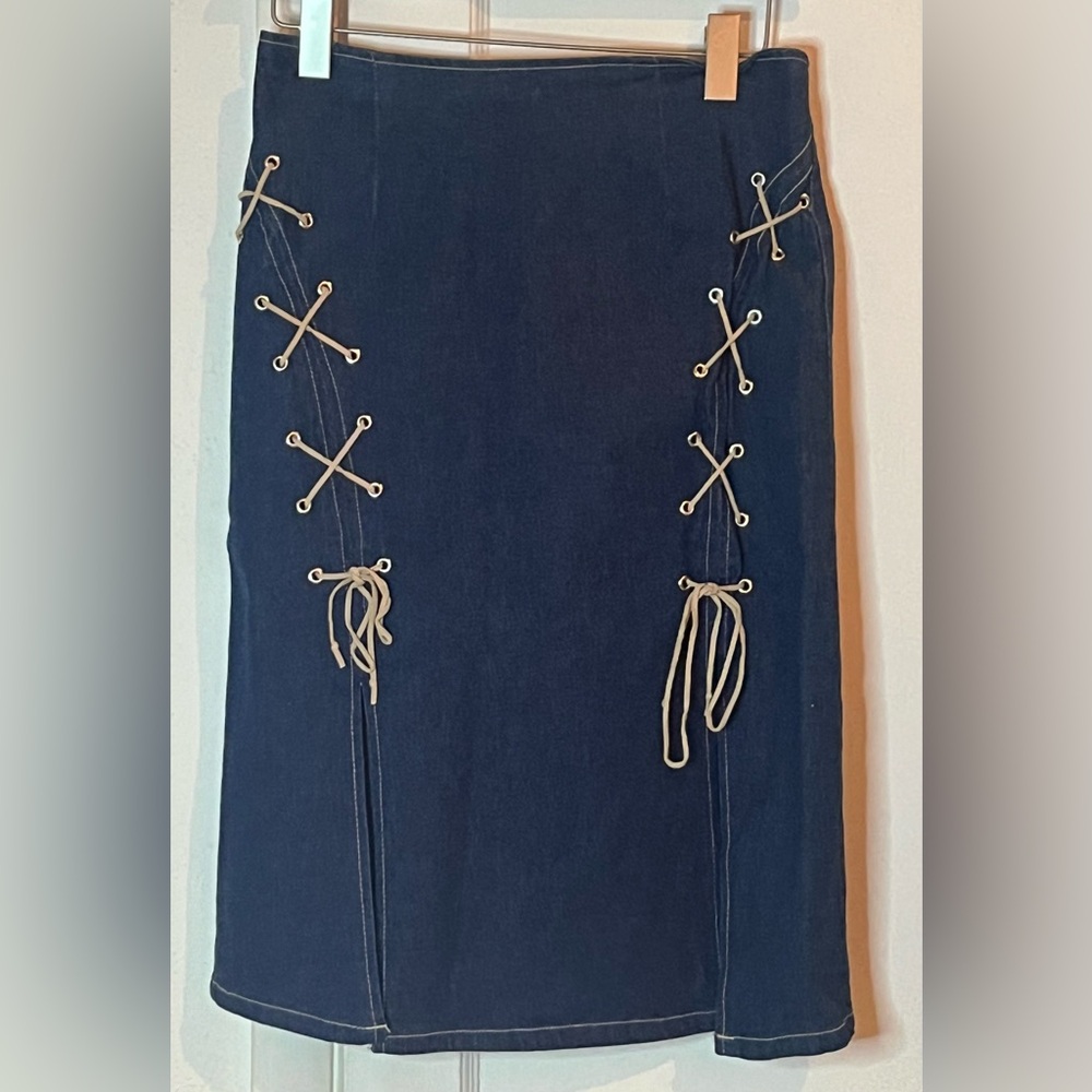 Vintage Y2K Zoey Beth lace up denim pencil skirt